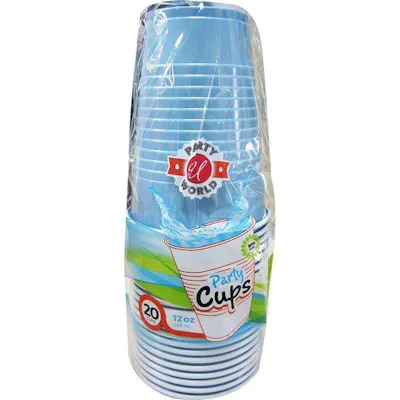 Light Blue Plastic Cups, 12 oz - 20 Piece