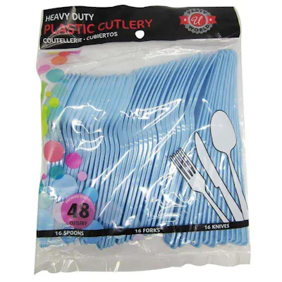 Light Blue Plastic Cutlery Combo Sets - 48 Count