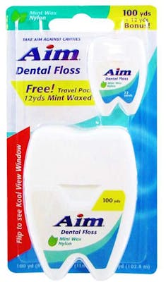 AIM Dental Floss, Mint, 100yd and 12yd Bonus