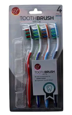 Toothbrushes with Cap - 4 Pack, Medium Bristles