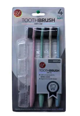 Toothbrushes with Cap - 4 Pack, Soft Bristles