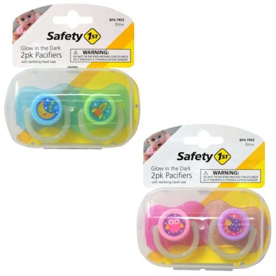 Safety 1st Glow in the Dark Pacifiers w/ Sterilizing Travel Case, 2 Pack