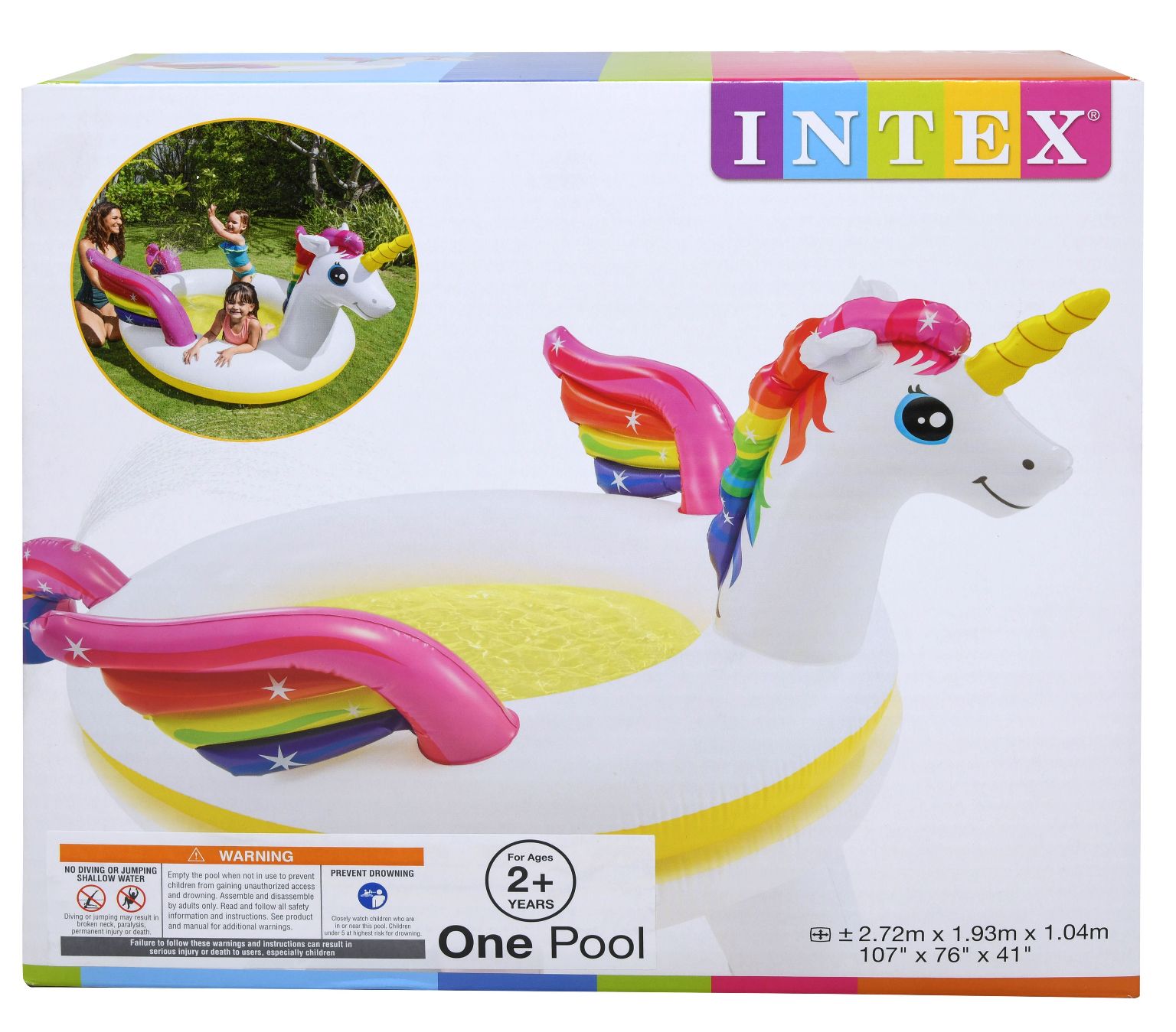 Intex Mystic Unicorn Inflatable Spray Pool 107" X 76" X 41" for Ages 2+ 