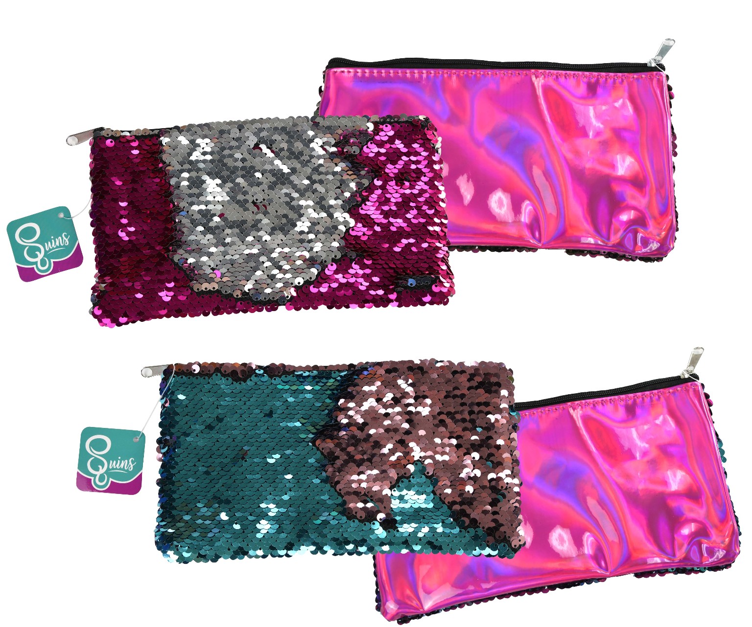 Wholesale Flip Sequin Pencil Case with Leather Assorted (SKU 2336803