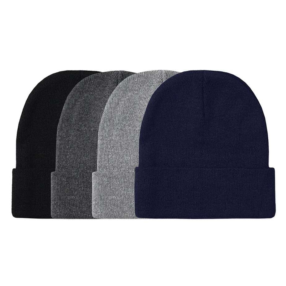 Men's Acrylic Beanies - 5 Assorted Colors, Cuffed