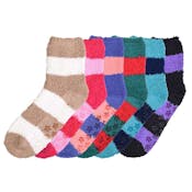 Women's Plush Non-Skid Socks - Wide Stripe Deep Colors, 3 Packs, Size 9-11