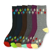 Women's Crew Socks - 6 Colors with Argyle Design, Size 9-11