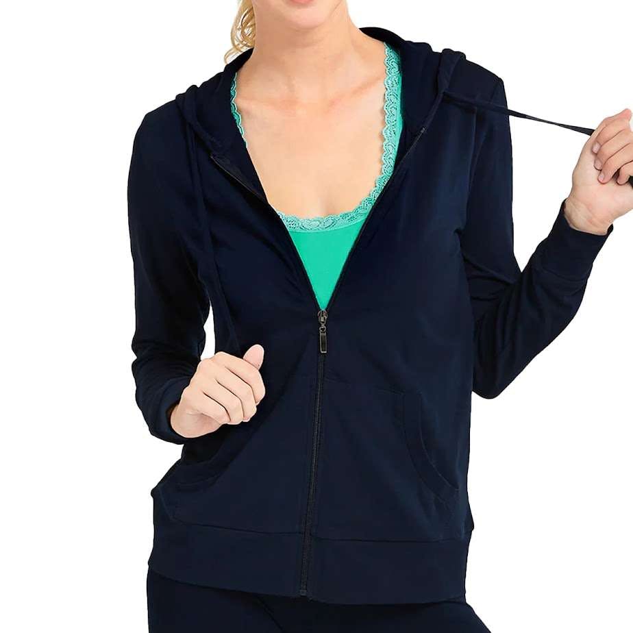 Women's Jersey Zip-Up Hoodie Jackets - Small, Navy