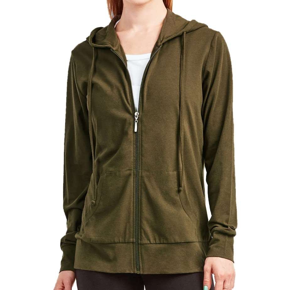Women's Jersey Zip-Up Hoodie Jackets - Large, Olive