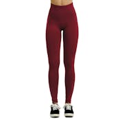 Women's High Waist Leggings - Dark Red, Extra-Wide Ribbed Band