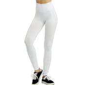 Women's High Waist Leggings - White, Extra-Wide Ribbed Band