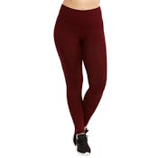 Women's High Waist Leggings - Burgundy, Extra-Wide Ribbed Band, XL