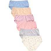 Girls' Cotton Bikini Panties - S-XL, 6 Pastel Colors, Kittens