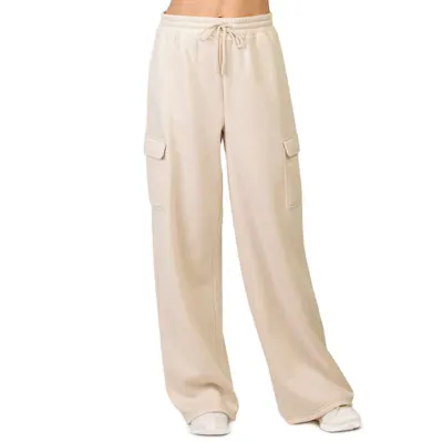 Ladies Fleece Cargo Pants, Small, Oat