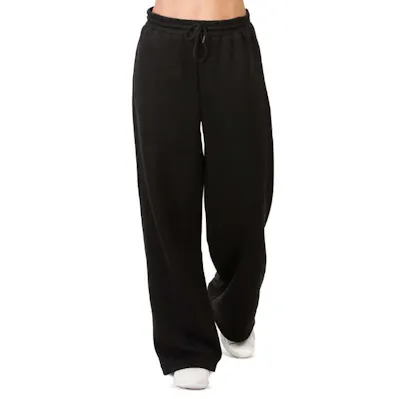 Ladies Fleece Wide-Leg Sweatpants (M, Black)