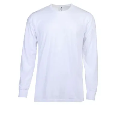 Men's Long Sleeve Crew Neck T-Shirts, White, Small