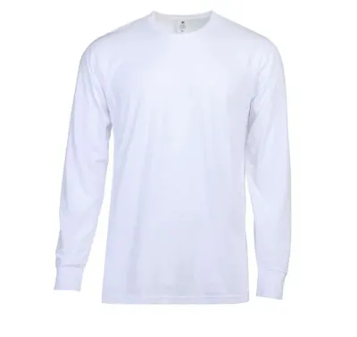 Men's Long Sleeve Crew Neck T-Shirts, White, Large