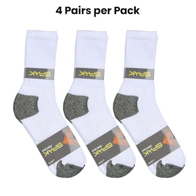 Crew Sports Socks - White/Black, Size 10-13, 4 Pack