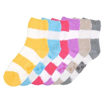 Women's Plush Non-Skid Socks - Light Wide Stripe Colors, 3 Packs, Size 9-11