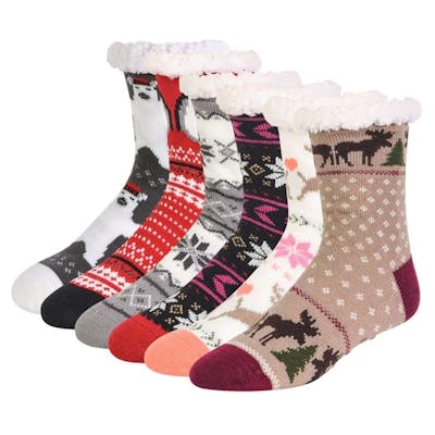 Women's Thermal Non-Skid Socks - Winter Designs 1, Size 6-8, Lined