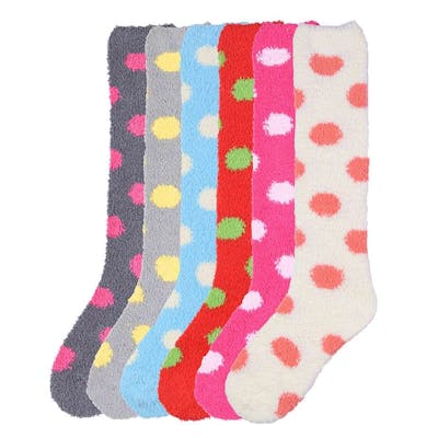 Women's Plush Knee-High Socks - 6 Dot Patterns/Colors, Size 9-11