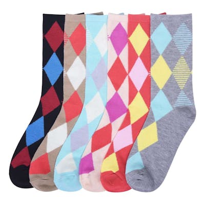 Women's Crew Socks - 6 Simple Argyle Designs, Size 9-11