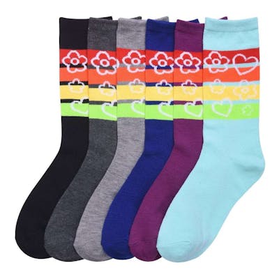 Women's Crew Socks - 6 Rainbow Colors, Size 9-11