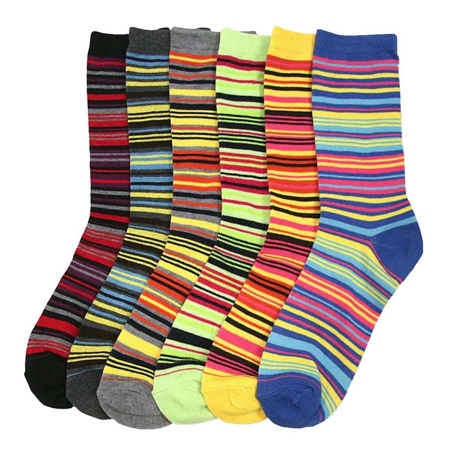 Women's Crew Socks - Assorted Striped, Size 9-11