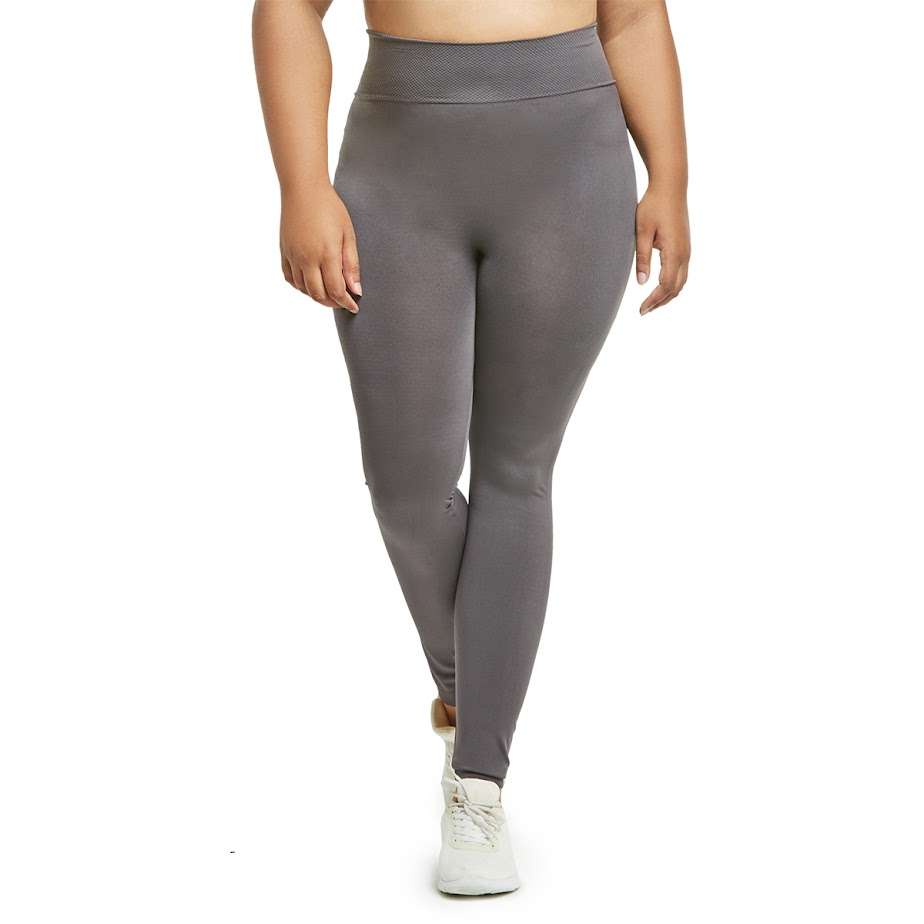 Women's High Waist Leggings - Charcoal Grey, Extra-Wide Ribbed Band, XL