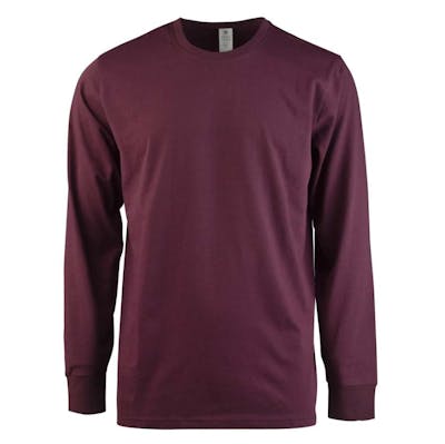 Men's Long Sleeve Crew Neck T-Shirts, Burgundy, Large