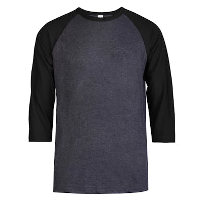 Men's 3/4 Sleeve Baseball T-Shirt - 2XL, Black/Charcoal