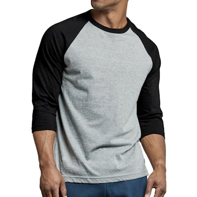 Men's 3/4 Sleeve Baseball T-Shirt - 2XL, Black/Light Grey