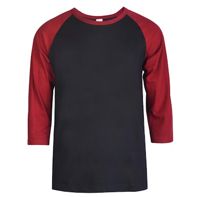 Men's 3/4 Sleeve Baseball T-Shirt - 2XL, Burgundy/Black