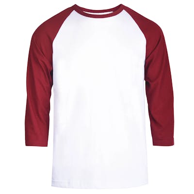 Men's 3/4 Sleeve Baseball T-Shirt - 2XL, Burgundy/White