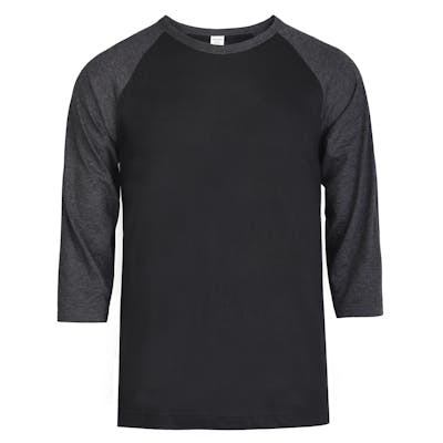 Men's 3/4 Sleeve Baseball T-Shirt - 2XL, Charcoal/Black