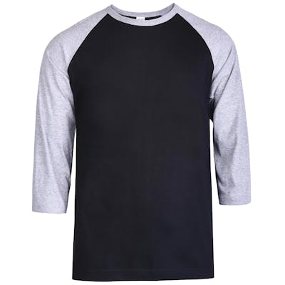 Men's 3/4 Sleeve Baseball T-Shirt - 2XL, Grey/Black