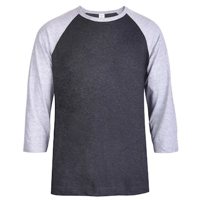 Men's 3/4 Sleeve Baseball T-Shirt - 2XL, Grey/Charcoal