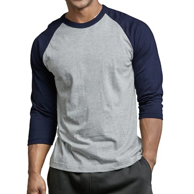 Men's 3/4 Sleeve Baseball T-Shirt - 2XL, Navy/Light Grey