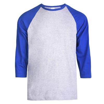 Men's 3/4 Sleeve Baseball T-Shirt - 2XL, Royal Blue/Grey