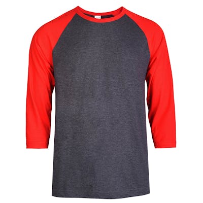 Men's 3/4 Sleeve Baseball T-Shirt - 2XL, Red/Charcoal