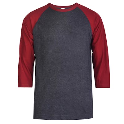 Men's 3/4 Sleeve Baseball T-Shirt - Small, Burgundy/Charcoal