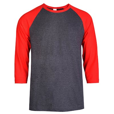 Men's 3/4 Sleeve Baseball T-Shirt - Small, Red/Charcoal