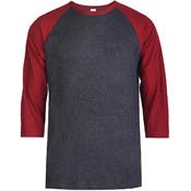 Men's 3/4 Sleeve Baseball T-Shirt - 3XL, Burgundy/Charcoal