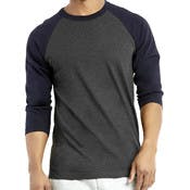 Men's 3/4 Sleeve Baseball T-Shirt - Large, Navy/Charcoal