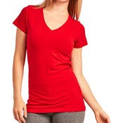 Women's Classic Fit V Neck T-Shirts - Large, Red