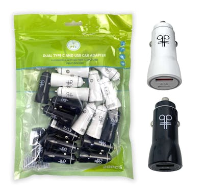 Dual Type C and USB Car Adapters - Assorted Colors