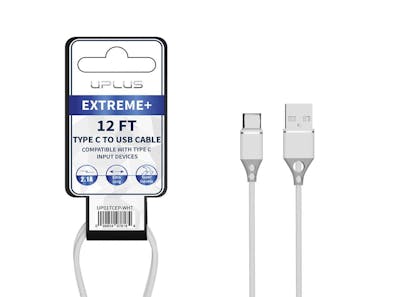 Type C to USB A Cable - 12 FT, White