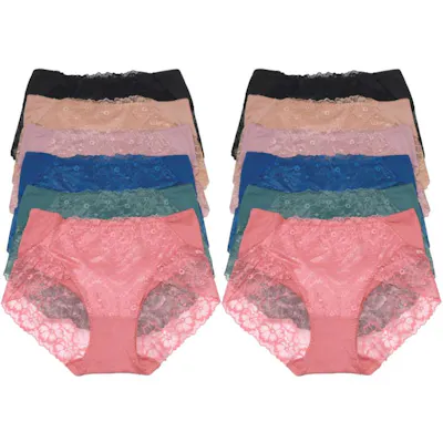Mid Rise Lace Brief Panties - Assorted Colors, Small-XL