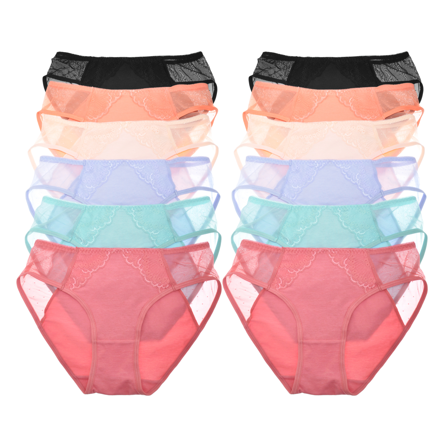 Wholesale Assorted Cotton Hiphugger Panties with Side Lace