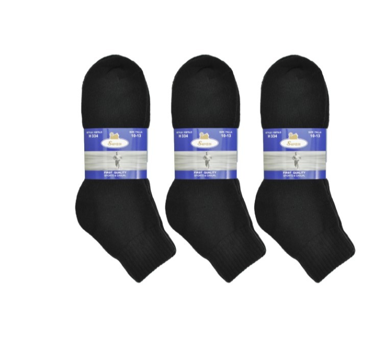 Wholesale Adult Athletic Quarter Socks Black, L/XL (SKU 2316416